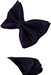[Zasel] Mens Midnight Purple Plain Coloured Checkered Bow Tie & Matching Pocket Square Set