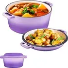 2-In-1 Enamel Cast Iron Dutch Oven with Handles - Crock Pot Purple Cast Iron Pot