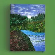 Waterfall Landscape, Original, One of Kind Painting on canvas Signed by Artist