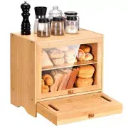 Bamboo Bread Box with Bread Slicer, Corner Bread Box for Kitchen Countertop, ...