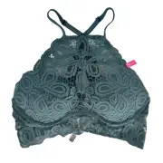 Victoria's Secret Pink Bra Push Up Bralette Lace High Neck Sz Small Blue NEW
