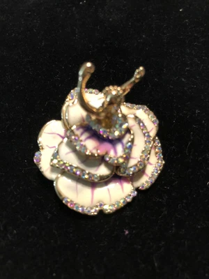 Betsey Johnson Brooch Pin Ballerina White Enamel with clear crystals