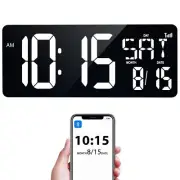 XREXS 17.2" Digital Wall Clock with Remote Control, Bluetooth Sync Time LED D...