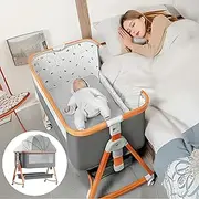 4 in 1 Baby Bedside Bassinet Co Sleeper, Rocking Baby Cradle with Wheels | 6-Level Adjustable Height Side Sleeper Bassinet with Mattress, Mosquito Net & Storage Basket, Ideal for Newborns