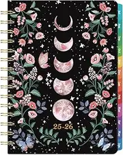Bushypushy 2025-2026 Planner - Weekly & Monthly with Tabs, Jul 2025 - Jun 2026, 6.3" x 8.4", Academic Planner with Back Pocket, Thick Paper, Twin-Wire Binding - Moon