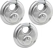 Master Lock 40TRI Shrouded Stainless Steel Disk Padlock with 2-3/4" Wide Body (Pack of 3), Silver