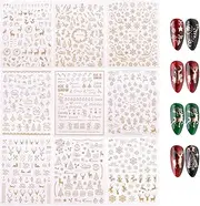 EMSea 9 Sheet Christmas Nail Stickers 3D Self Adhesive Nail Art Glitter Sequins Nail Snowflake Nail Patch Art DIY Decoration Tools Accessories for Women Girls
