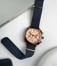 在飛比找樂天市場購物網優惠-法國Briston玳瑁粉金花紋手錶