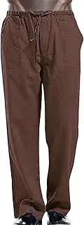 [Generic] Linen Pants for Men Elastic Waist Drawstring Yoga Beach Pants Lightweight Jogger Lounge Pants with Pockets