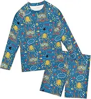 [ZZXXB] Diving Shark Octopus Boys Swimsuit Rash Guard Toddler Kids Long Sleeve Swim Shirt and Trunks