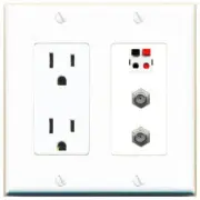 3 Port Power Outlet Cover Plug Jack UL 2 Gang 2 COAX SPEAKER Wall Plate