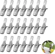 20 PCS Multipurpose Stainless Steel Clothespins, 4.7 Inch Towel Clips for Beach Chairs, Large Metal Clothes Clip-Keep from Blowing Away for Cloth,Towel,Quilt,Sheet (Silvery)