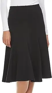 [BGDK] Women’s Cotton A-Line Panel Knee Length Skirt- Elastic Waist Office Pleated Skirt
