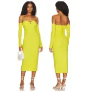 Revolve Not Yours To Keep Sunny Ribbed Midi Dress Strapless Yellow Citron Size S
