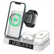 Alarm Clock RGB Night Light Wireless Charging Station 3 in 1 Fast Charger Station for AirPods Pro iPhone 13/12 Apple Watch white