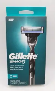 Gillette Mach3 Men's 1 Razor + 2 Cartridges New In Box