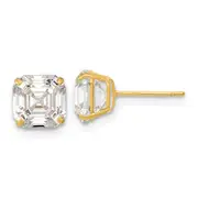 14k Yellow Gold Polished 7x7 Asscher Cut CZ Studs Post Earrings