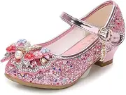 [TangDao] Kids Girls Dress Shoes Wedding Party Sparkly Mary Jane High Heel Princess Flower Shoes Glitter Sequins Dress Shoes for Toddler Little Big Girl