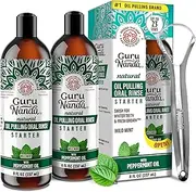 GuruNanda Whitening Pulling Oil with Coconut Oil & Peppermint Essential Oil for Oral Health, Natural Teeth Whitening, Helps Fight Bad Breath, Healthy Gums, Alcohol Free Mouthwash (8 Fl.Oz. x 2)