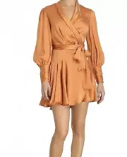Zimmerman Silk Wrap Dress In Mango Size 3
