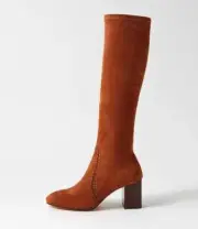 New Mollini Sari Chestnut Stretch Microsuede Knee High Boots Womens Shoes Casual