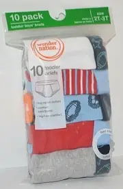 10 PACK WONDER NATION TODDLER BOYS BRIEFS UNDERWEAR TAG FREE 100% COTTON 2T - 3T
