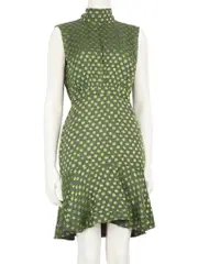 Green Silk Square Polka Mini Dress