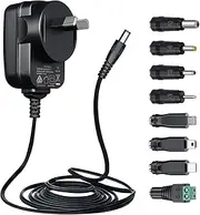 AC 100-240V to DC 5V 2A/2000mA Power Supply Adapter, 10W Adapter with 8 Interchangeable Tips for USB Hub, Tablets, Baby Monitor, Star Shower, TV Box, CCTV Camera, Router and More, SAA Certified