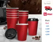 Disposable Takeaway Coffee Paper Cups with Lids Triple Wall 12oz/16oz