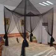 STOBAZA Post Bed Canopy Net Full Coverage 190x210x240cm Black Stylish Bug Proof Ventilated Includes Hooks Anchors