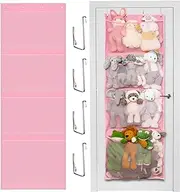 Nirvaer Stuffed Animal Storage, Plus Size Over The Door Organizer Storage for Storage Plush Toys, Baby Accessories and Other, Organizer Hanging Toy Storage Pocket for Bathroom Nursery Bedroom (Pink)