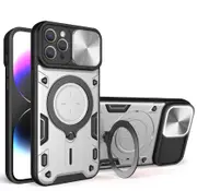 case For iPhone 13 Pro Max Slide Camera Lens Protection and Built in 360 Rotatable Ring Holder - Silvery