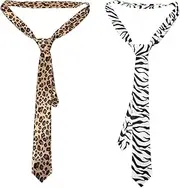 [WOFASHPURET] 2 Pieces Zebra Leopard Pattern Tie Elegant Party Tie for Men and Women for Special Occasion, Assorted colours 1, 146×5.5cm