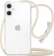 YESPURE for iPhone 16 Crossbody Case Clear Wearable Adjustable Shoulder Neck Lanyard Strap Cover Women Girls Soft Slim Protective Hanging Phone Mobile Case for iPhone 16 - Beige