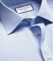Charles Tyrwhitt Non-Iron Ex Slim Twill Grid Check Shirt Blue Mens 15.5/34” New