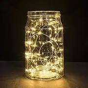 2 Pack Battery Fairy Lights, 5M 50 LEDs Battery Powered Silver Wire String Lights Indoor Outdoor Fairy Lights for Bedroom Jars Camping Wedding Party Festival Tree Decorations (Warm White)