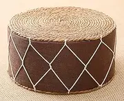 30cm Height Round Seating Stools, Handmade Natural Grass Column Shaped Futon Cushion EPE Cotton Filling Japanese Style Tatami Mat Cushion,45cm,Brown