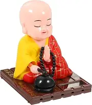 TOYANDONA Solar-Powered Bobblehead Buddha Toy Monk Statue Zen Decor for Car Dashboard and Home