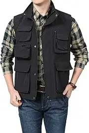 [WolweS] Men's Outdoor Large Size Waistcoat Jacket Outdoor Waterproof Sports Mountaineering Leisure Multi-pocket Collar Zip Jacket