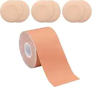 [Times Mark] Skin Boob Tape with 3 Pairs Nipple Cover, Booby Body Tape for Large Breasts, Self-Adhesive Strapless Boobtapes, Kinesiology Tape 5m *5cmStretchable Tape, Nipple Covers and Tape, Beige, One Size