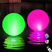Floating Pool Lights Solar Powered 2 PCS, 16 Colors Changing Led Pool Ball Light with Remote Control, Float or Hang in Pool Hot Tub Garden Backyard Pond Party Decorations - Inflatable IP68 Wateproof