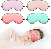 4 Pieces Silk Sleep Mask Eye Coverings for Kids Smooth Soft Eye Cover with Adjustable Strap Blindfold for Sleeping Blocking Out Lights Childhood Kids Present for Boys Girls (Green, Pink, Violet, Red)