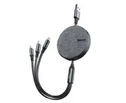 Portable 3-in-1 Fabric Data Cable Creative Retractable One for Three for Apple Fast Charging Cable-Grey