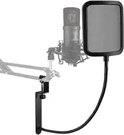 Geekria for Creators Mic Metal Pop Filter, 3.5 Inch Microphone Filter Shield, Flexible Gooseneck Antipop Mask with Extended C-Clamp, Windscreen Compatible with HyperX QuadCast, Blue Yeti (Size L)
