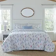 [Laura Ashley] King Quilt Set, Cotton Reversible Bedding with Matching Shams, Home Decor Ideal for All Seasons (Ahoy Blue, King)