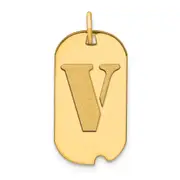 14k Yellow Gold Polished Letter V Initial Dog Tag Pendant
