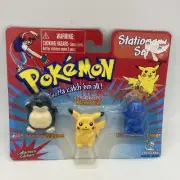 Vintage 1999 Pokémon Stationery Set Magnet Eraser Pikachu Snorlax Squirtle BLUE
