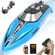Catzon Brushless RC Boats High Speed with Rechargeable Battery for Lakes-Blue