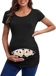 [Generic] Ruched Tee Shirts Women Womens Maternity Short Sleeve Crew Neck Cute Funny Graphic Ruched Sides T Shirt Tops Pregnancy Tunic Blouse Womens Plus Size Tops