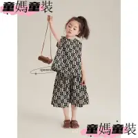 在飛比找蝦皮購物優惠-台灣熱賣女童無袖套裝夏款2024韓版新款兒童設計印花背心+7